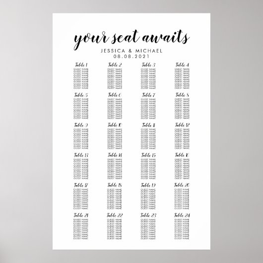 Poster Graphique de placement des invités de mariage gran (Devant)