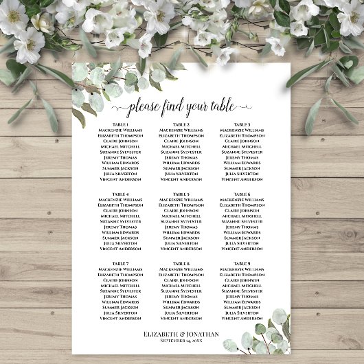 Poster Graphique de placement des invités de mariage rust