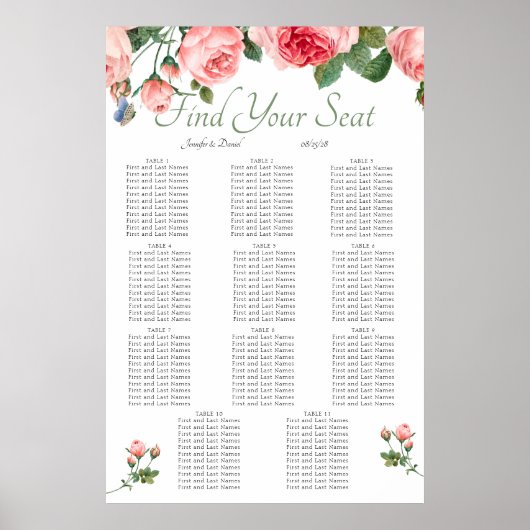 Poster Graphique de placement élégant à fleurs rose carmi (Devant)