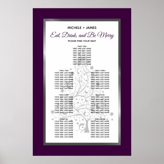 Poster Graphique de placement élégant argent et violet po (Devant)