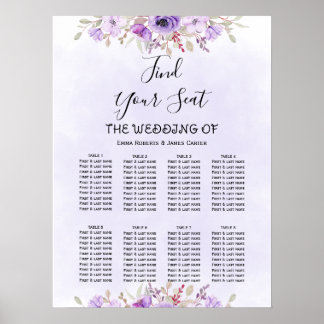 Poster Graphique de placement élégant violet floral pour