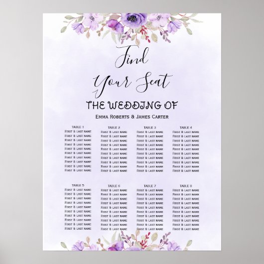 Poster Graphique de placement élégant violet floral pour (Devant)