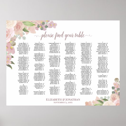 Poster Graphique de placement en alphabet rose poussiéreu (Devant)