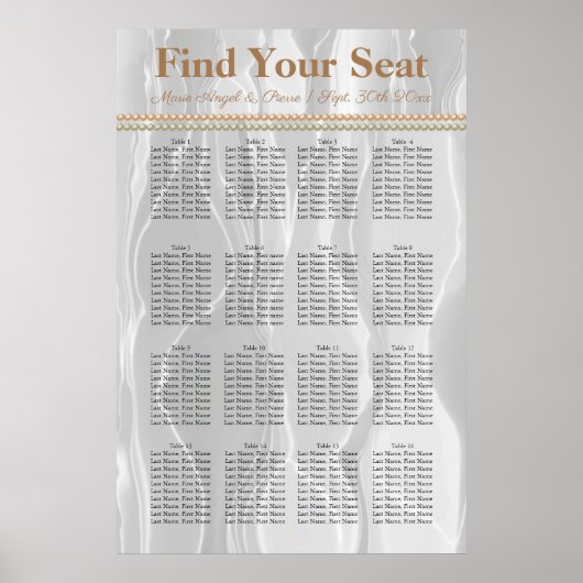 Poster Graphique de placement en soie blanche avec perles (Devant)