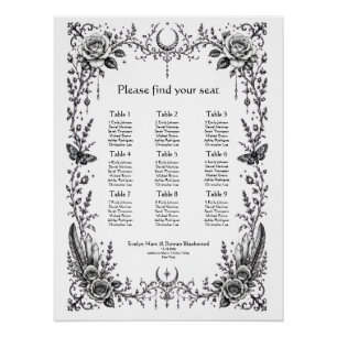 Poster Graphique de placement gothique botanique noir et