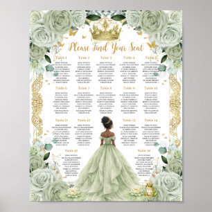 Poster Graphique de placement Vert Sage Floral Princesse