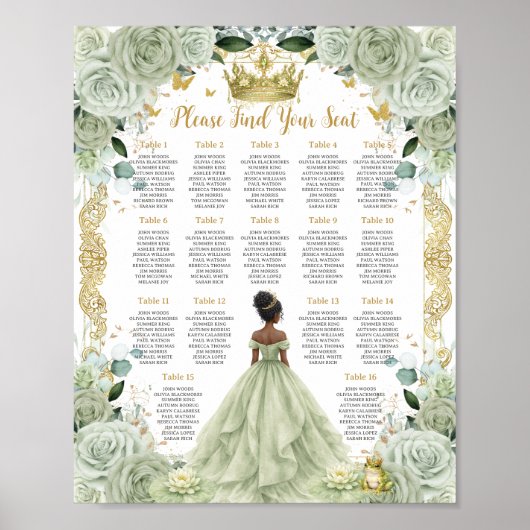 Poster Graphique de placement Vert Sage Floral Princesse (Devant)