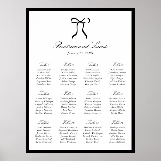 Poster Graphique de plan de table de mariage classique à  (Devant)