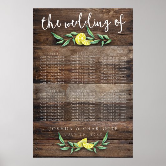 Poster GRAPHIQUE DE SIÈGE 31 - 60 | Rustic Mariage citron (Devant)