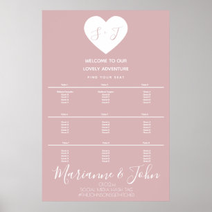 Poster Graphique de siège du logo Mariage rose coeur simp