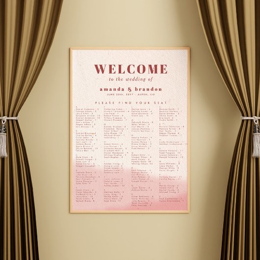 Poster Graphique de siège Mariage alphabétique Blush & Bo