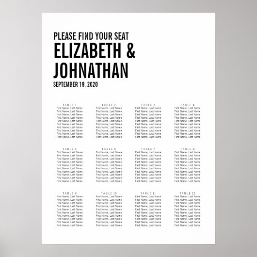 Poster Graphique de siège Mariage de typographie simple e (Devant)