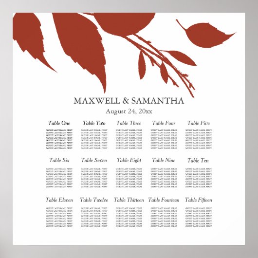 Poster GRAPHIQUE DE SIÈGE mariage Élégant Burnt Orange Fe (Devant)