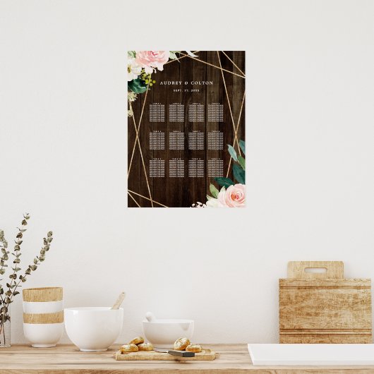 Poster Graphique de siège Mariage en bois rustique géomét (Cuisine)