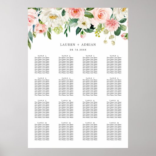 Poster Graphique de siège Mariage en fleur rose pâle (Devant)