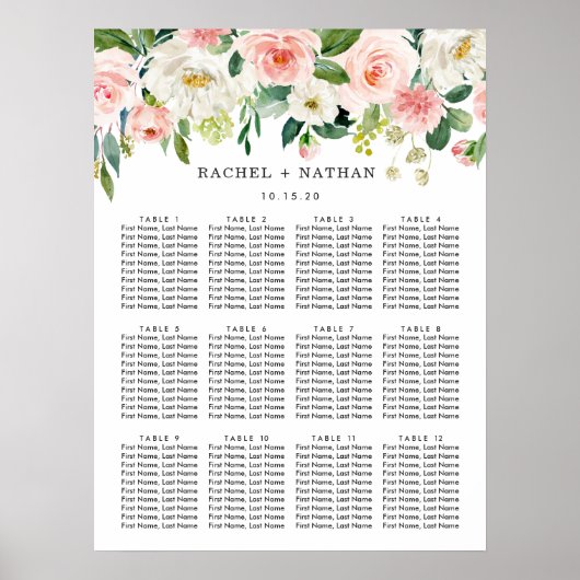 Poster Graphique de siège Mariage floral à fleurs blanche (Devant)
