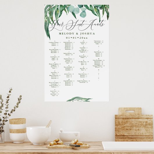 POSTER GRAPHIQUE DE SIÈGE VERTE EUCALYPTUS, ALPHABÉTIQUE (Cuisine)