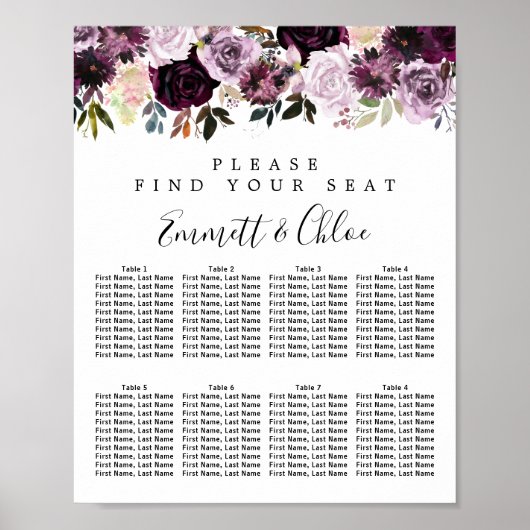 Poster Graphique de sièges à 8 tables pour Mariage rose p (Devant)