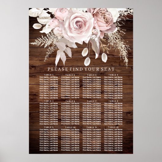 Poster Graphique de sièges à Mariage floral en bois rusti (Devant)
