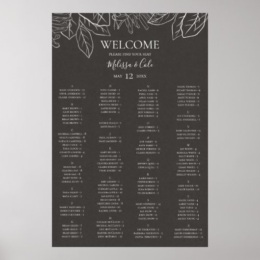 Poster Graphique de sièges alphabétiques au charbon de bo (Devant)