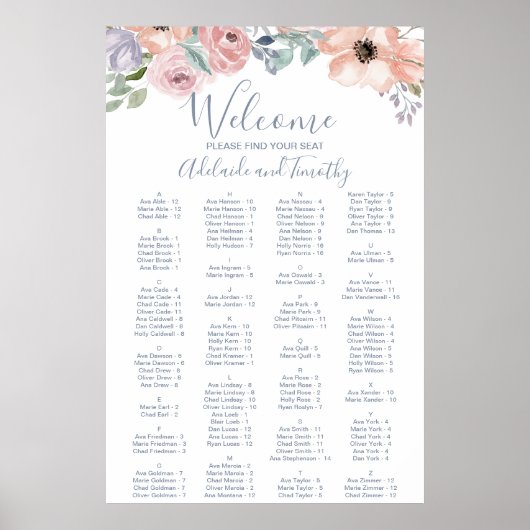 Poster Graphique de sièges alphabétiques des fleurs de Ro (Devant)