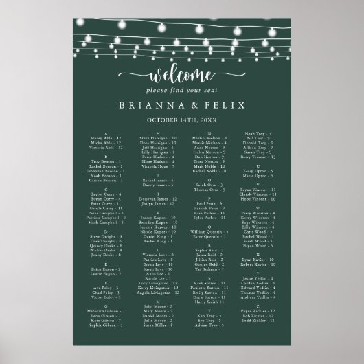 Poster Graphique de sièges alphabétiques verts (Devant)