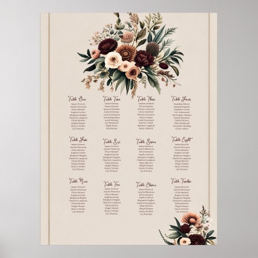 Poster Graphique de sièges Boho Florals (Devant)