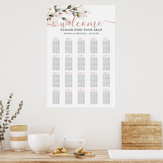 Poster Graphique de sièges de Mariage floral (Cuisine)