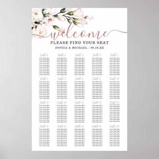 Poster Graphique de sièges de Mariage floral (Devant)