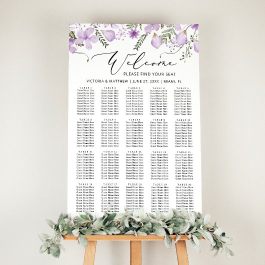 Poster Graphique de sièges de Mariage Floral Rustique Chi