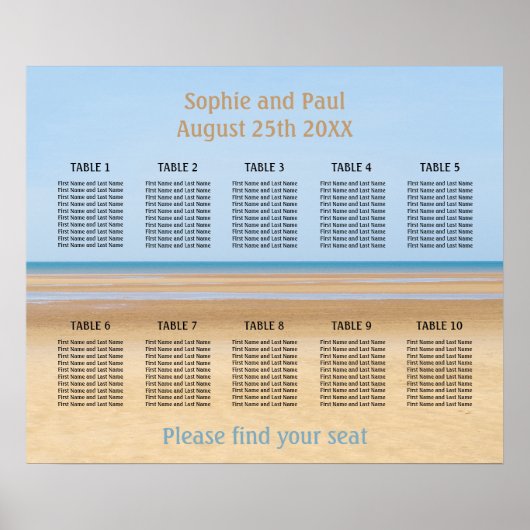 Poster Graphique de sièges de mariage sur la plage à 10 t (Devant)