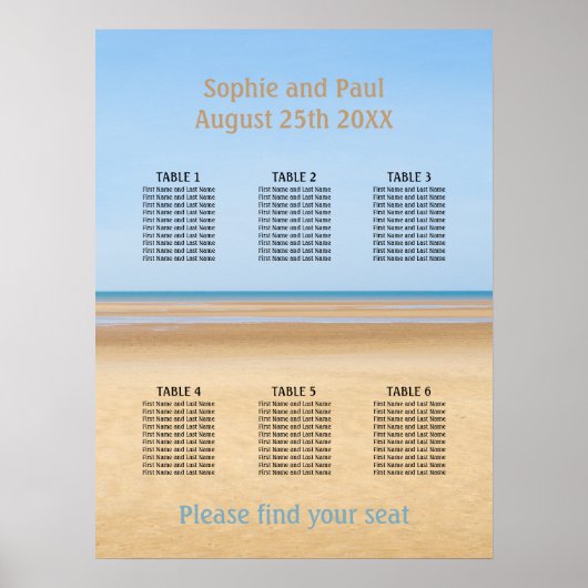 Poster Graphique de sièges de mariage sur la plage à 6 ta (Devant)