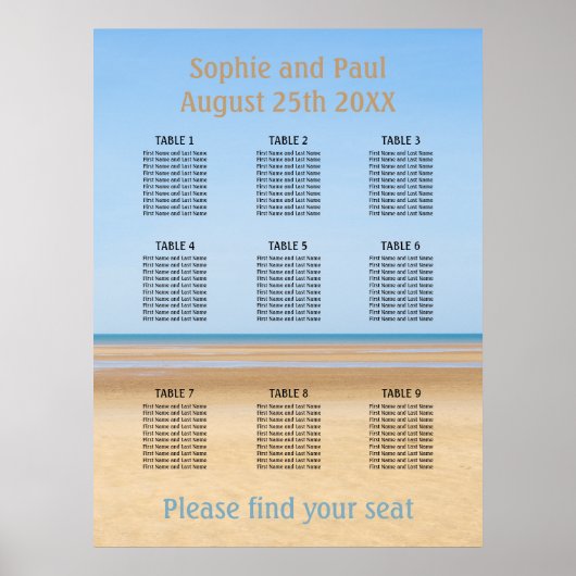 Poster Graphique de sièges de mariage sur la plage à 9 ta (Devant)