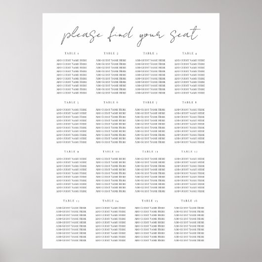 Poster Graphique de sièges de script minimal moderne (Devant)