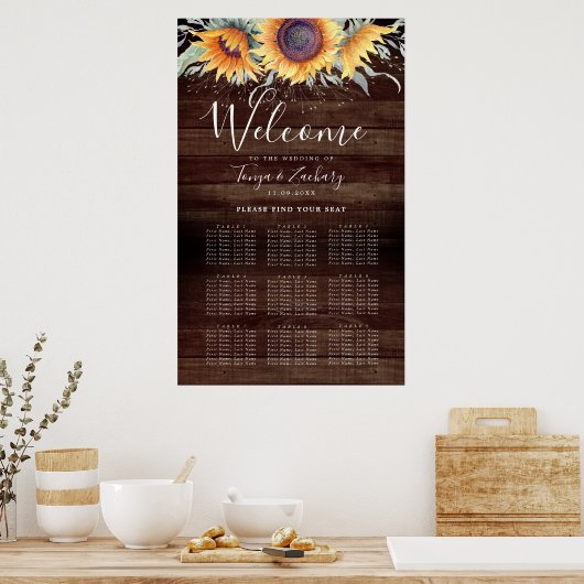 Poster Graphique de sièges de table Rustic Sunflower Bloo (Cuisine)