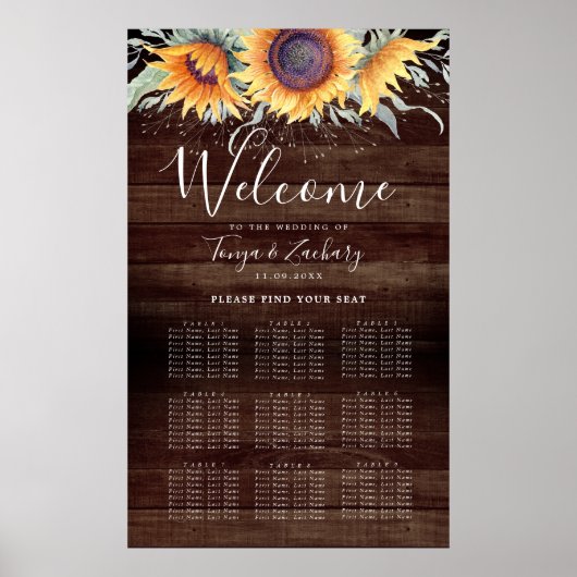 Poster Graphique de sièges de table Rustic Sunflower Bloo (Devant)