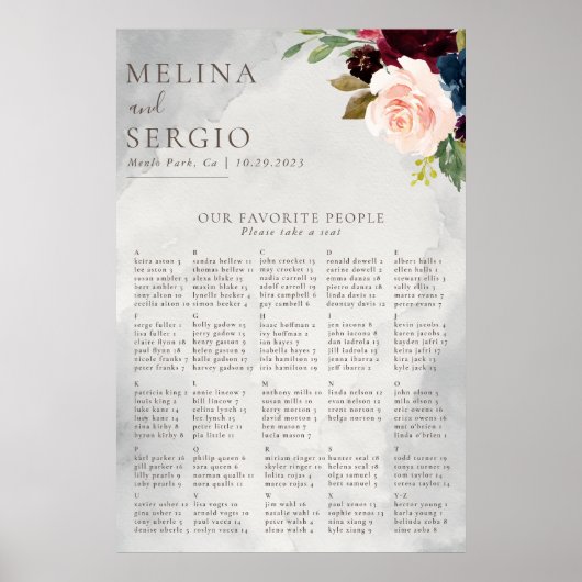 Poster Graphique de sièges Mariage alphabétique classique (Devant)