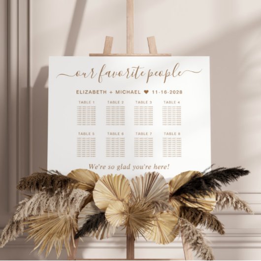Poster Graphique de sièges Mariage Chic Gold Script 8 Tab