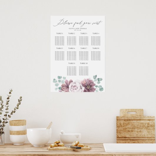 Poster Graphique de sièges Mariage de fleurs de mauve et (Cuisine)