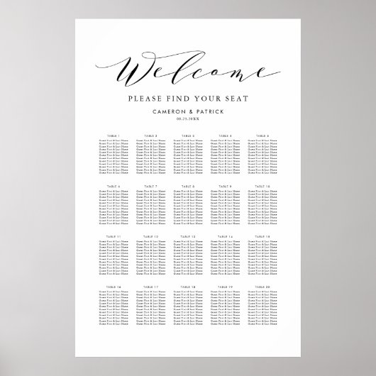 Poster Graphique de sièges Mariage du script de la dainit (Devant)