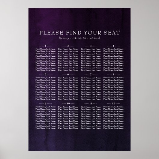 Poster Graphique de sièges Mariage Eggplant Purple Aquare (Devant)