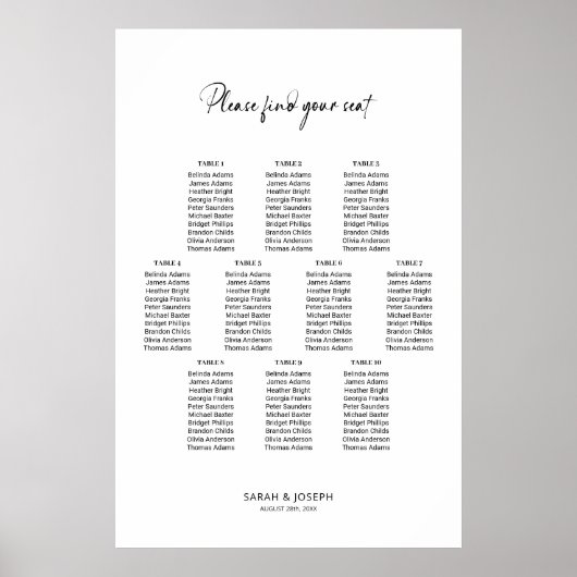 Poster Graphique de sièges Mariage élégant simple de 10 t (Devant)