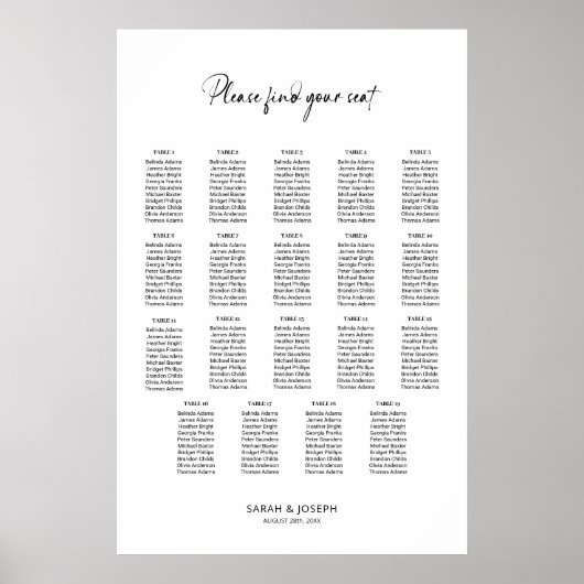 Poster Graphique de sièges Mariage élégant simple de 19 t (Devant)