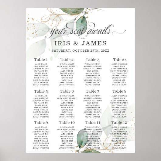 Poster Graphique de sièges Mariage en or de feuillage rus (Devant)