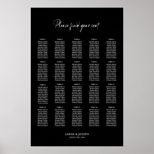 Poster Graphique de sièges Mariage noir 20 élégant (Devant)