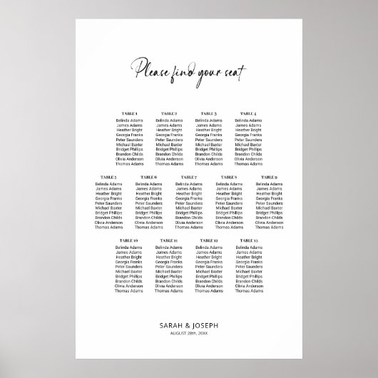 Poster Graphique de sièges Mariage simple 13 table élégan (Devant)