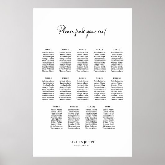 Poster Graphique de sièges Mariage simple 14 tables éléga (Devant)