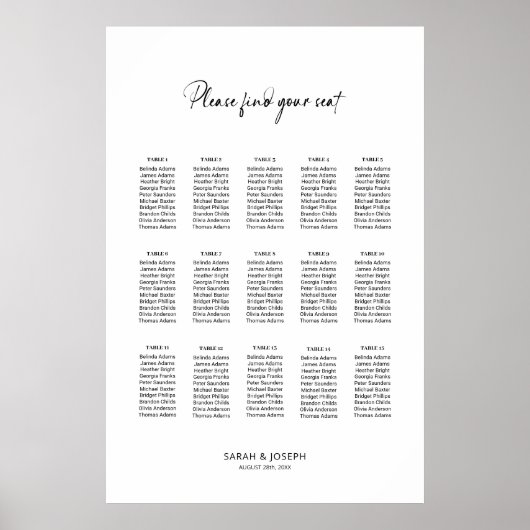Poster Graphique de sièges Mariage simple 15 tables éléga (Devant)