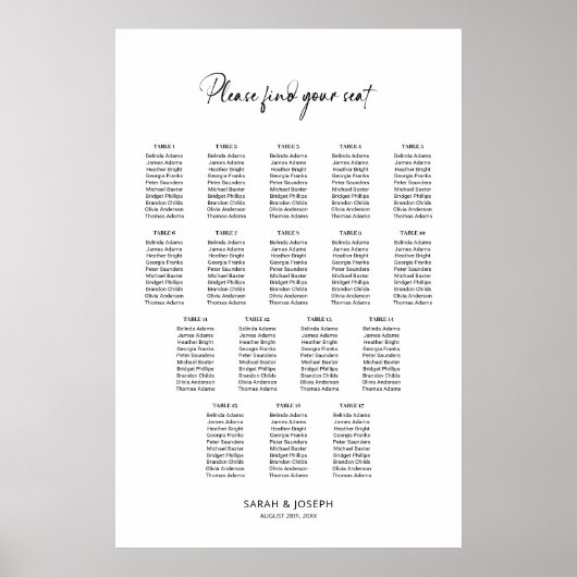 Poster Graphique de sièges Mariage simple 17 table élégan (Devant)