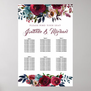 Poster Graphique de sièges Mariages à 6 tables en fleurs